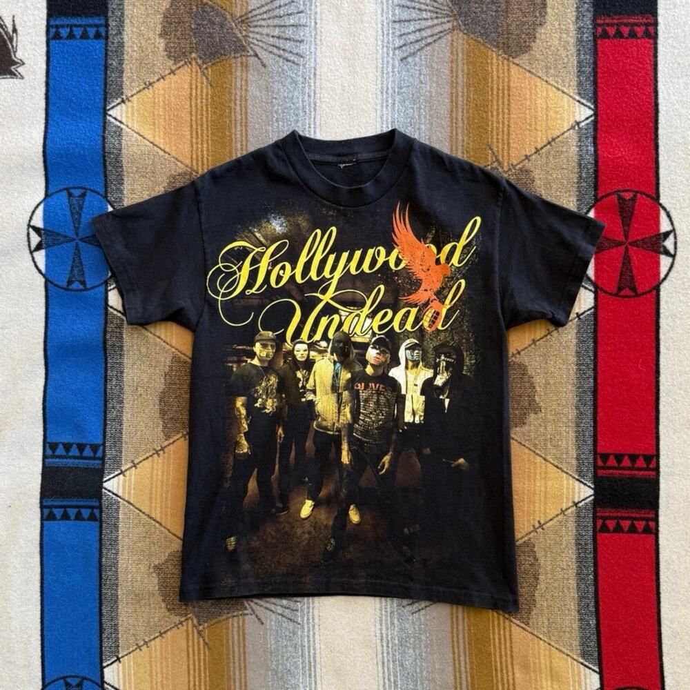 Vintage Y2K Hollywood Undead Band T-Shirt Size XS Rock Rap Grunge Gothic